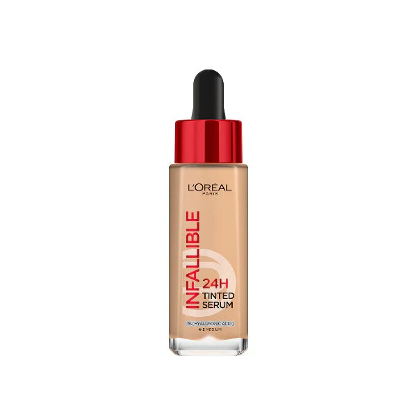 LOREAL INFALLIBLE 24H TINTED SERUM WITH 1% HYALURONIC ACID FOR RADIANT HYDRATED SKIN, LIGHT TO MEDIUM COVERAGE, 30ML