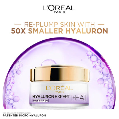 LOREAL HYALURON EXPERT MOISTURISER AND PLUMPING ANTI-AGING DAY CREAM WITH HYALURONIC ACID SPF 20 50ML