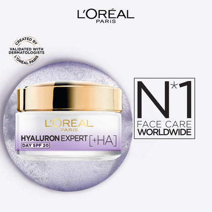 LOREAL HYALURON EXPERT MOISTURISER AND PLUMPING ANTI-AGING DAY CREAM WITH HYALURONIC ACID SPF 20 50ML