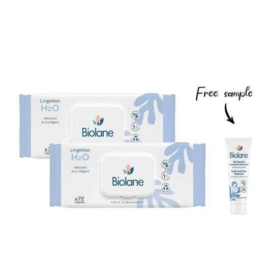 2x Biolane H2O Wipes 72s plus free sample