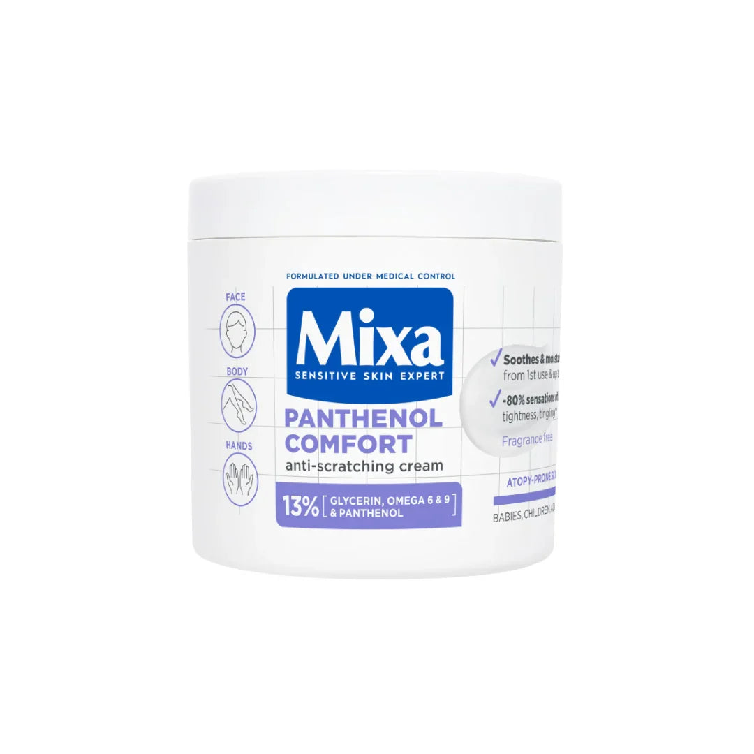 Mixa Panthenol Comfort Cream Jar - Anti-Scratching Cream - For Dry Skin, Atopy Prone Skin and Eczema - For Face, Hands & Body 400ML