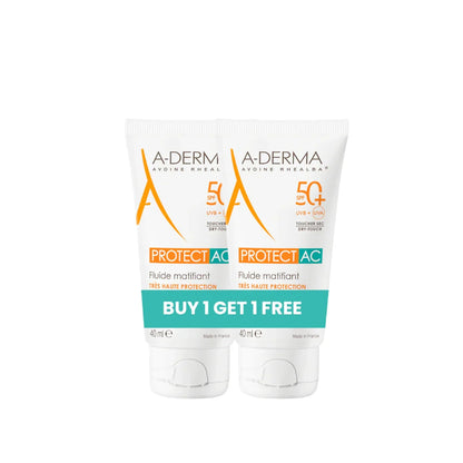 A-Derma Protect AC Mattifying For Acne Prone Skin Face Fluid Sunscreen SPF50 Buy 1 Get 1 Bundle