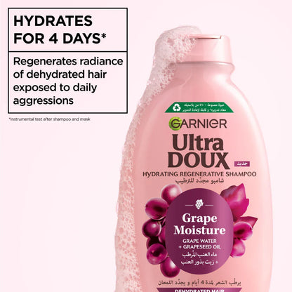 Garnier Ultra Doux Grape Moisture Hydrating Regenerative Shampoo for Dehydrated Hair With Hydrating Grape Water + Antioxidant Grapeseed Oil