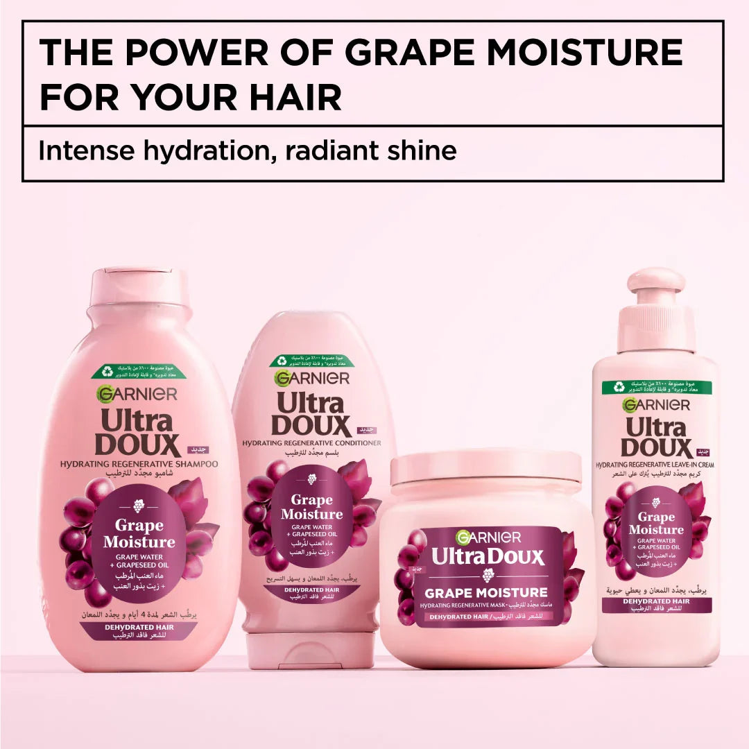 Garnier Ultra Doux Grape Moisture Hydrating Regenerative Shampoo for Dehydrated Hair With Hydrating Grape Water + Antioxidant Grapeseed Oil