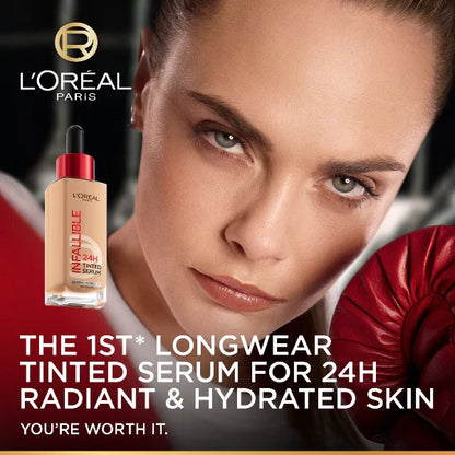 LOREAL INFALLIBLE 24H TINTED SERUM WITH 1% HYALURONIC ACID FOR RADIANT HYDRATED SKIN, LIGHT TO MEDIUM COVERAGE, 30ML