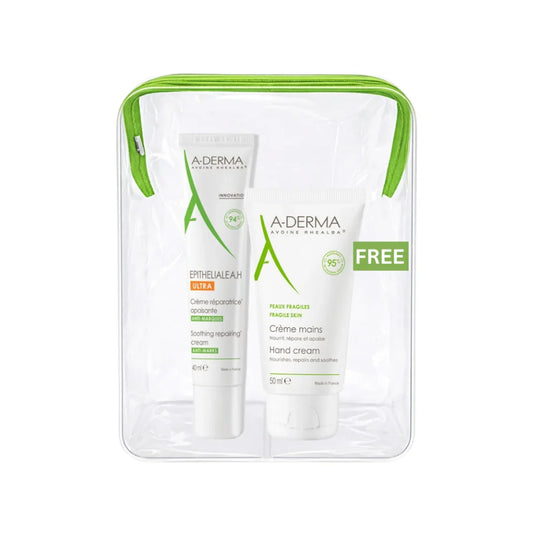 A-Derma Epitheliale AH Ultra Anti-mark Repairing Cream And A-Derma Oat Rhealba Hand Cream Buy 1 Get 1 Pouch Bundle