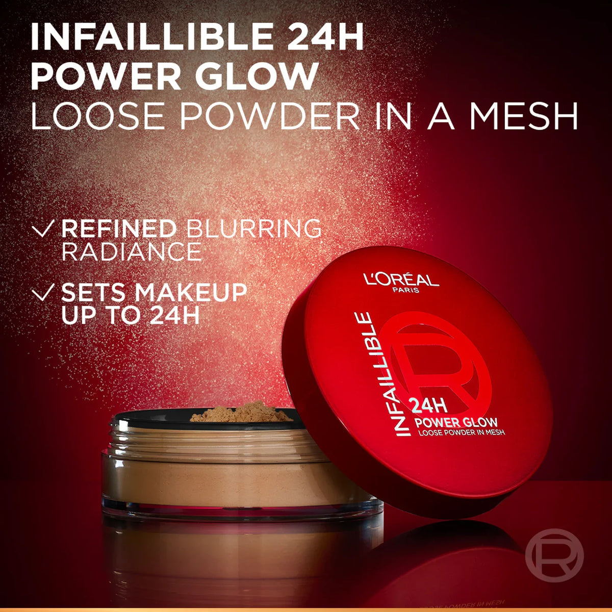 L’Oréal Paris Infaillible 24H Power Glow Loose Powder in Mesh, Pore Blurring, Radiant Glow, and Hydrating Formula
