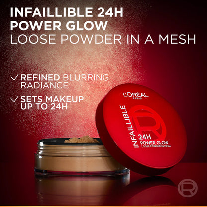 L’Oréal Paris Infaillible 24H Power Glow Loose Powder in Mesh, Pore Blurring, Radiant Glow, and Hydrating Formula
