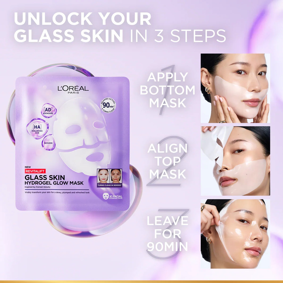 L’Oréal Paris Revitalift Glass Skin Hydrogel Glow Mask, Transform Your Skin For A Dewy, Plumped, Glass Skin In Only 90 Minutes