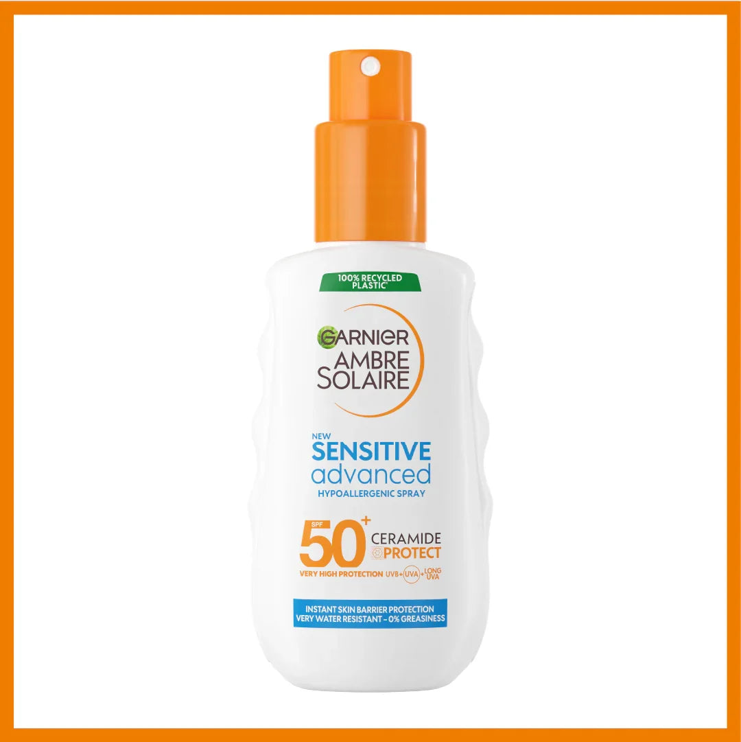 GARNIER AMBRE SOLAIRE SENSITIVE ADVANCED SPF 50+ CERAMIDE PROTECT SUNSCREEN SPRAY FOR ADULTS (150ML)
