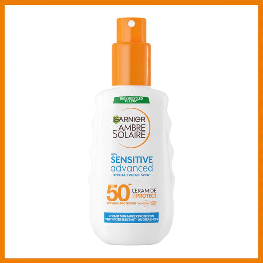 GARNIER AMBRE SOLAIRE SENSITIVE ADVANCED SPF 50+ CERAMIDE PROTECT SUNSCREEN SPRAY FOR ADULTS (150ML)