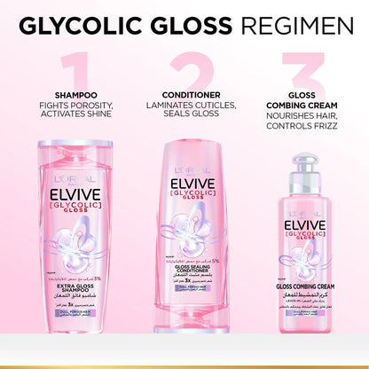 L'ORÉAL ELVIVE, GLYCOLIC GLOSS LEAVE-IN, HAIR COMBING CREAM, 2% [GLOSS COMPLEX] WITH GLYCOLIC ACID, 200ML