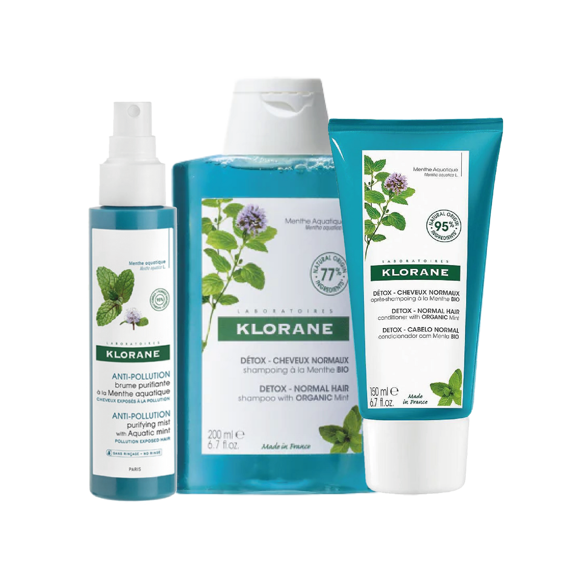 KLORANE SHAMPOO MENTHE 200ML+KLORANE BAUME MENTHE 150ML+ KLORANE SPRAY ANTI-POLLUTION BRUME PURIFIANTE 100ML