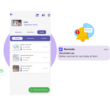 Pet (Dog or Cat) Mobile App Health Records Vaccine Reminders