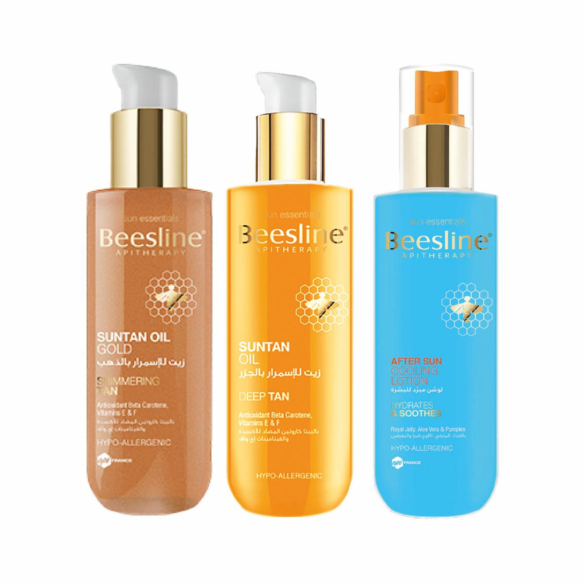 BEESLINE SUNTAN OIL GOLD 200ML+ BEESLINE SUNTAN OIL DEEP TAN 200ML+BEESLINE AFTER SUN COOLING LOTION 200ML